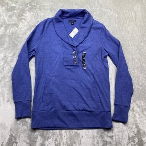 Banana Republic Mens Shawl‎ Collar Button Pullover Top Blue Heather Medium NEW